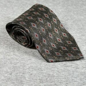 Vintage Savile Row Silk‎ Tie Geometric Diamond Print Green/Red 100% Silk USA